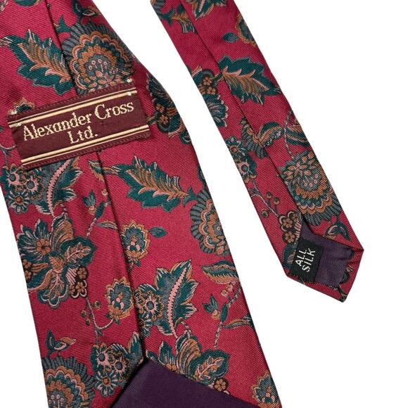 Alexander Cross Ltd. Neck Tie Red Floral All Silk Men's Suit Accessories Formal - Picture 3 of 9
